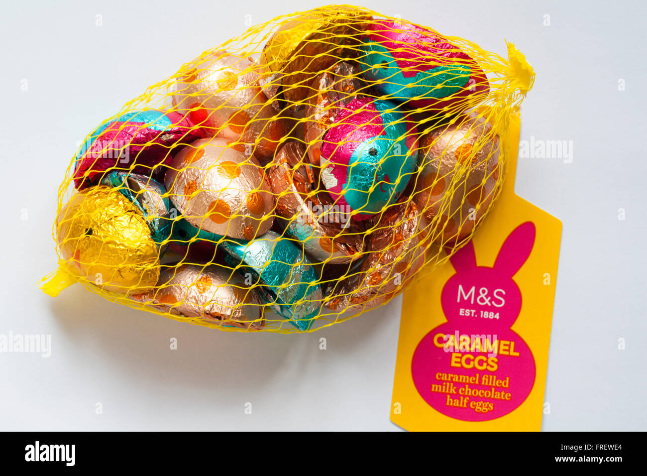 Net of M&S caramel eggs, caramel filled milk chocolate half eggs set on