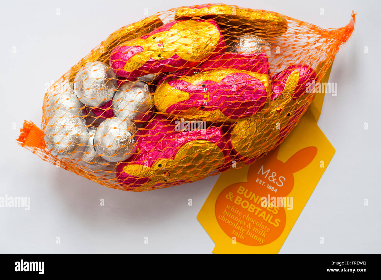 Net of M&S bunnies & bobtails, white chocolate bunnies & milk chocolate