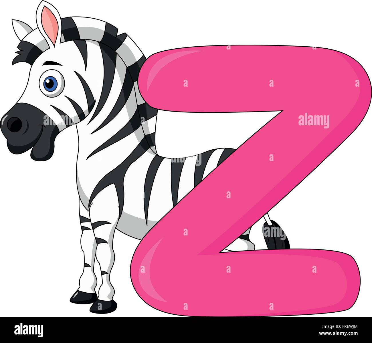 Alphabet Z with zebra cartoon Stock Vector