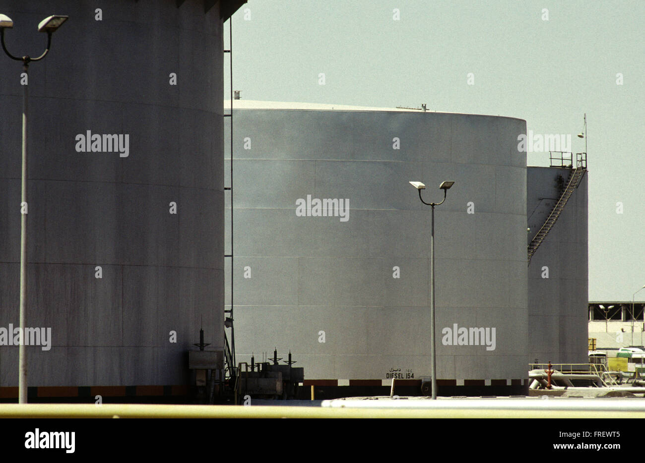 The world's largest oil refinery, oil storage tank farm and  crude oil export terminal operated by Saudi Aramco at Ras Tanura. Stock Photo