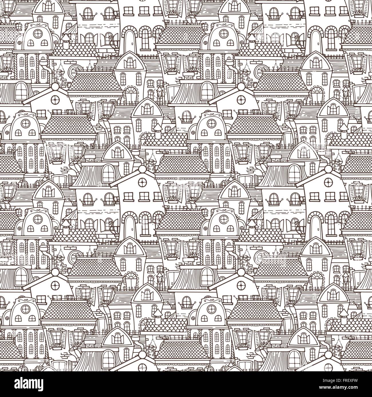 Cute seamless pattern of doodle houses Stock Vector Image & Art - Alamy