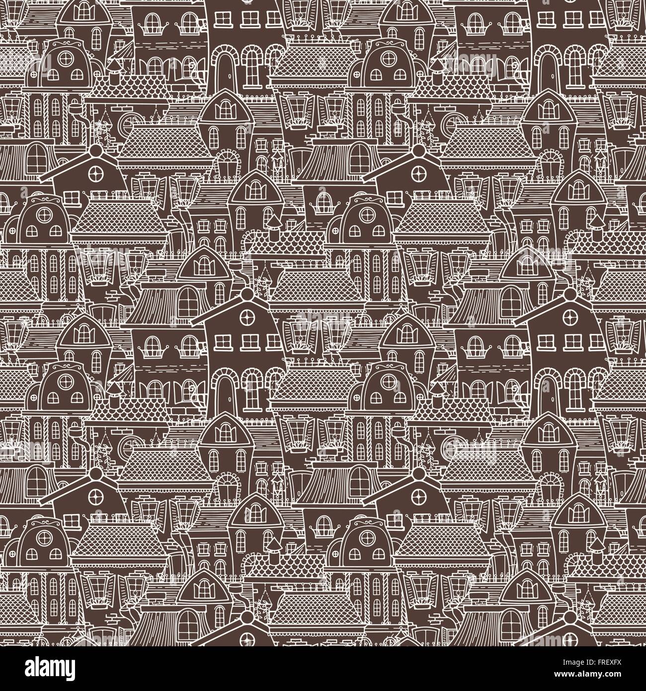 Cute seamless pattern of doodle houses Stock Vector Image & Art - Alamy