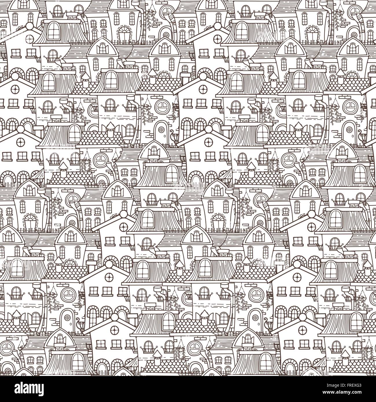 Cute seamless pattern of doodle houses Stock Vector Image & Art - Alamy