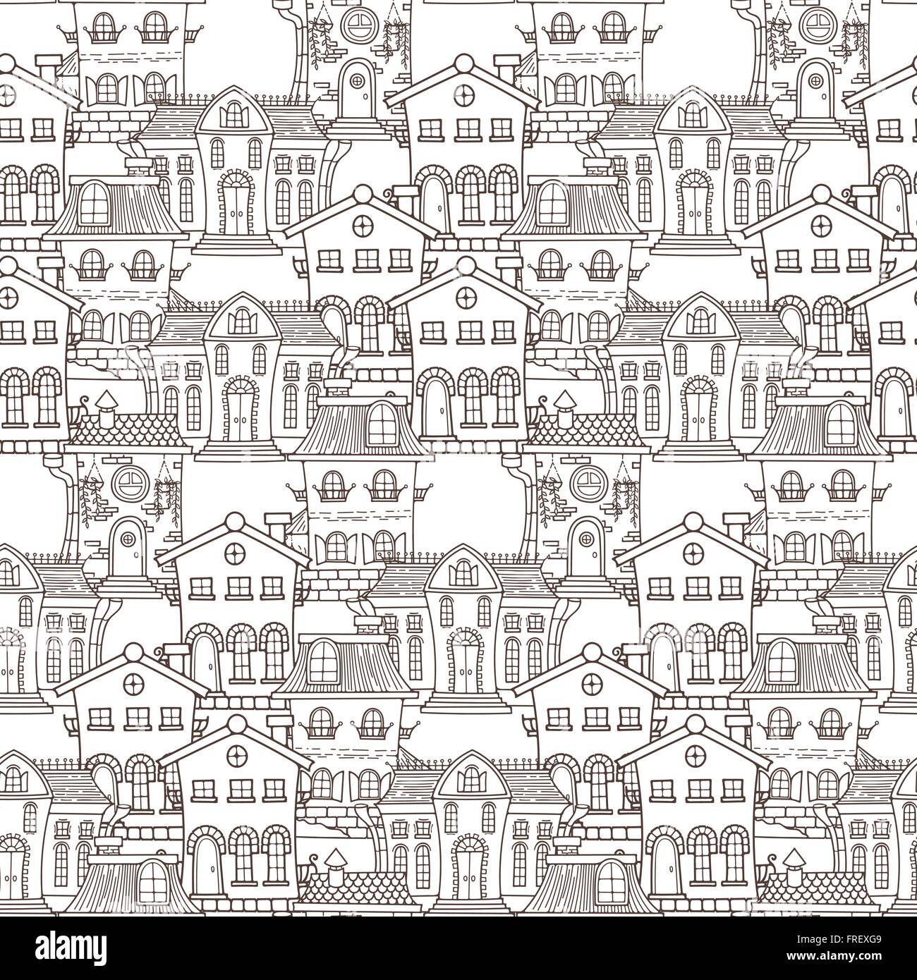 Cute seamless pattern of doodle houses Stock Vector Image & Art - Alamy