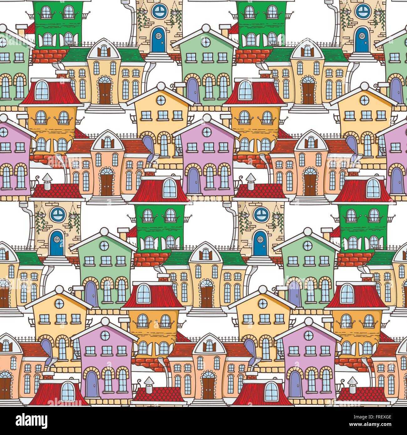 Cute seamless pattern of doodle houses Stock Vector Image & Art - Alamy
