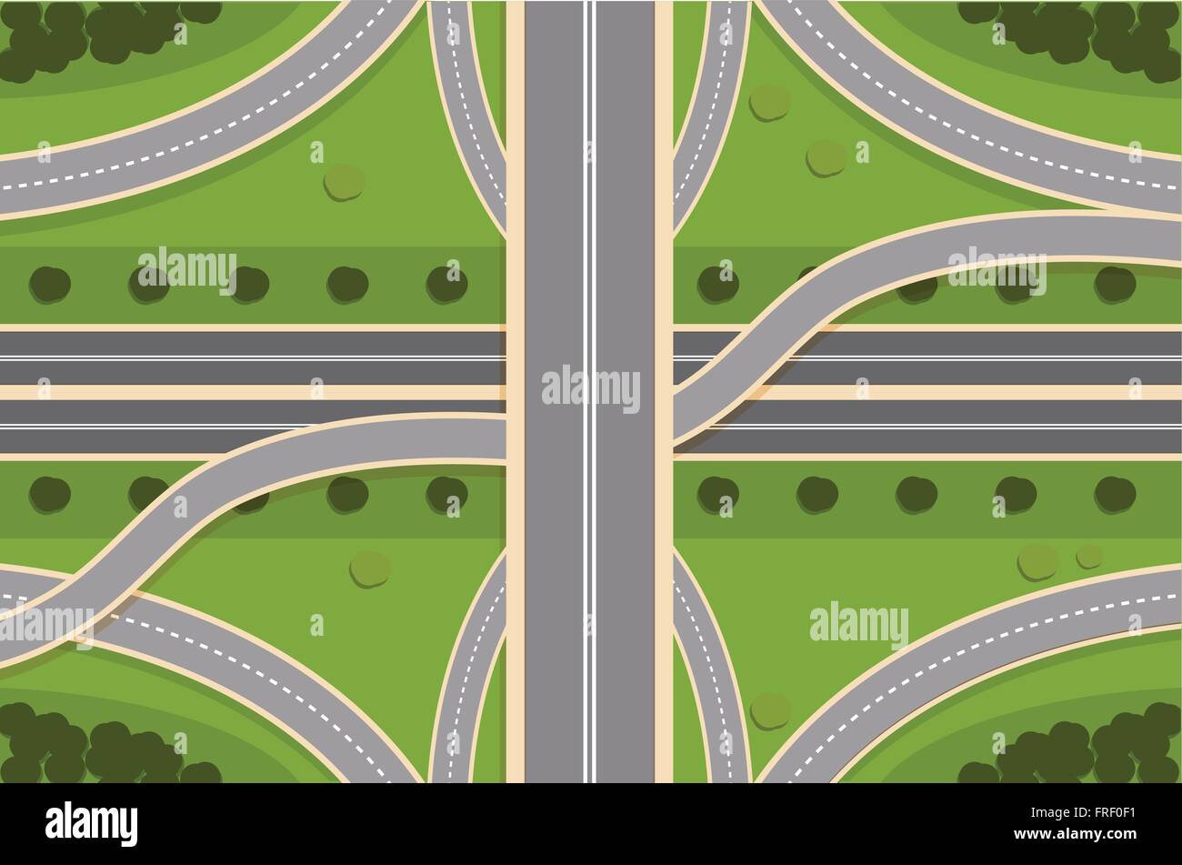 Aerial View - Top View Roads Intersections, Highways Stock Vector