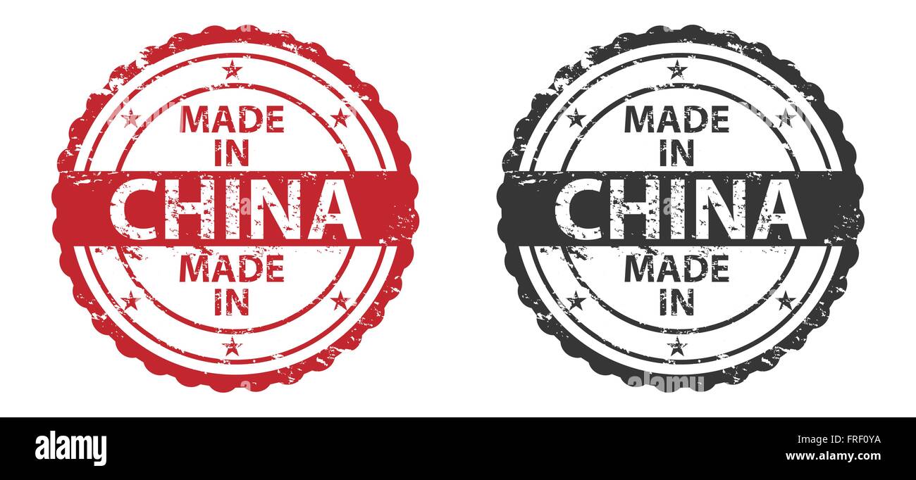 Made in China Grunge Stamp Red and Black Isolated on white Stock Vector