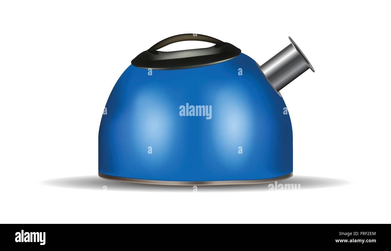 Realistic Metallic Blue Kettle Isolated on White Stock Vector