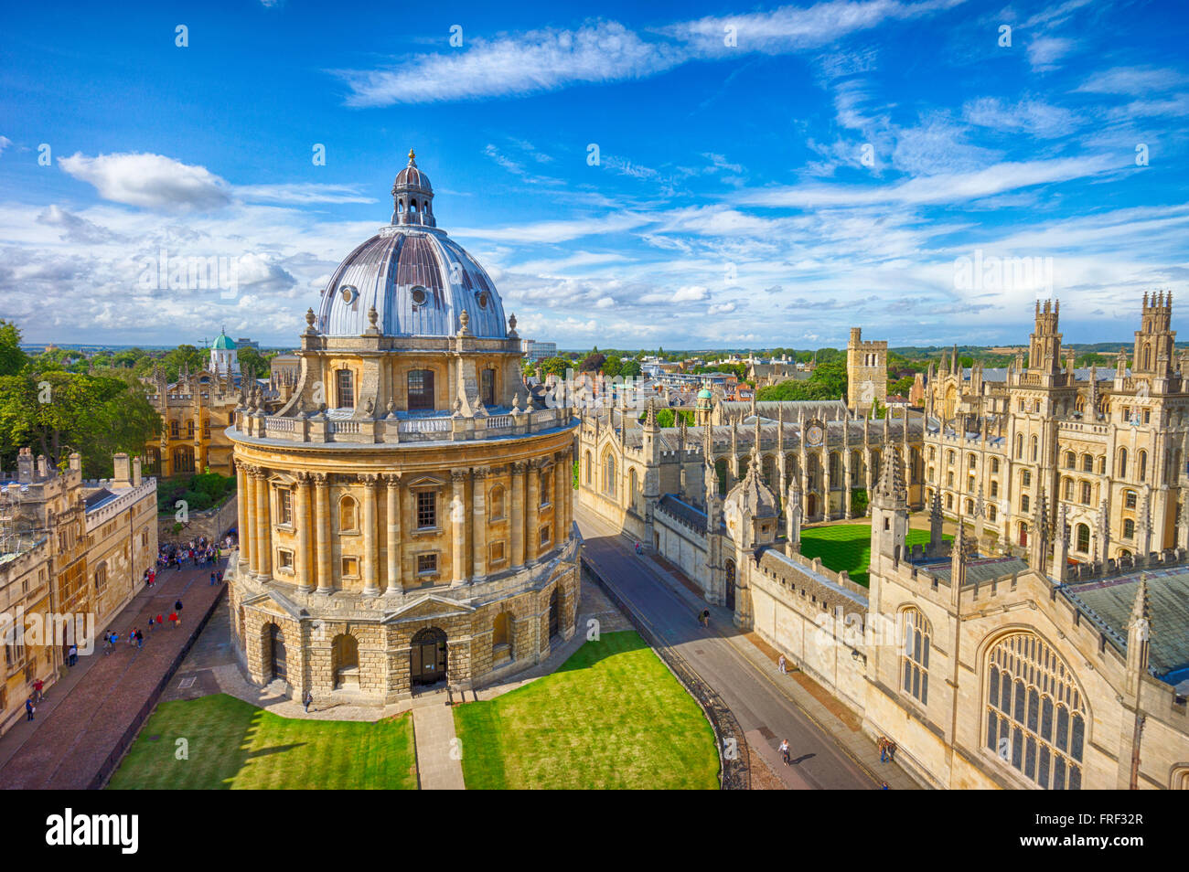 The Bodleian Library, Radcliffe Camera building completed in 1747, viewed from the University church tower. Stock Photo