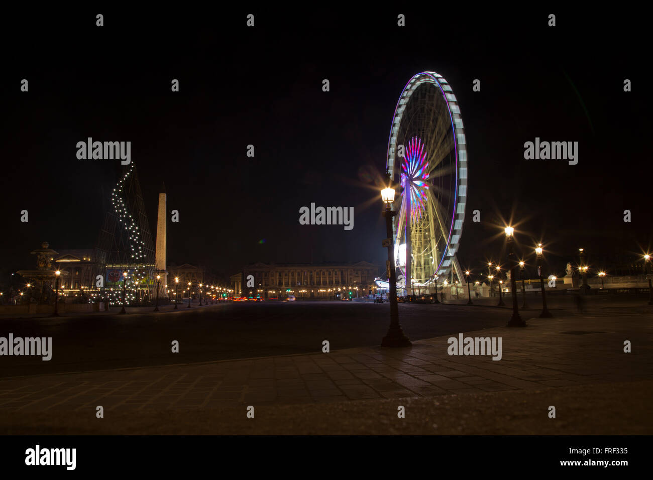 Grande Roue at night in Paris France in winter Stock Photo