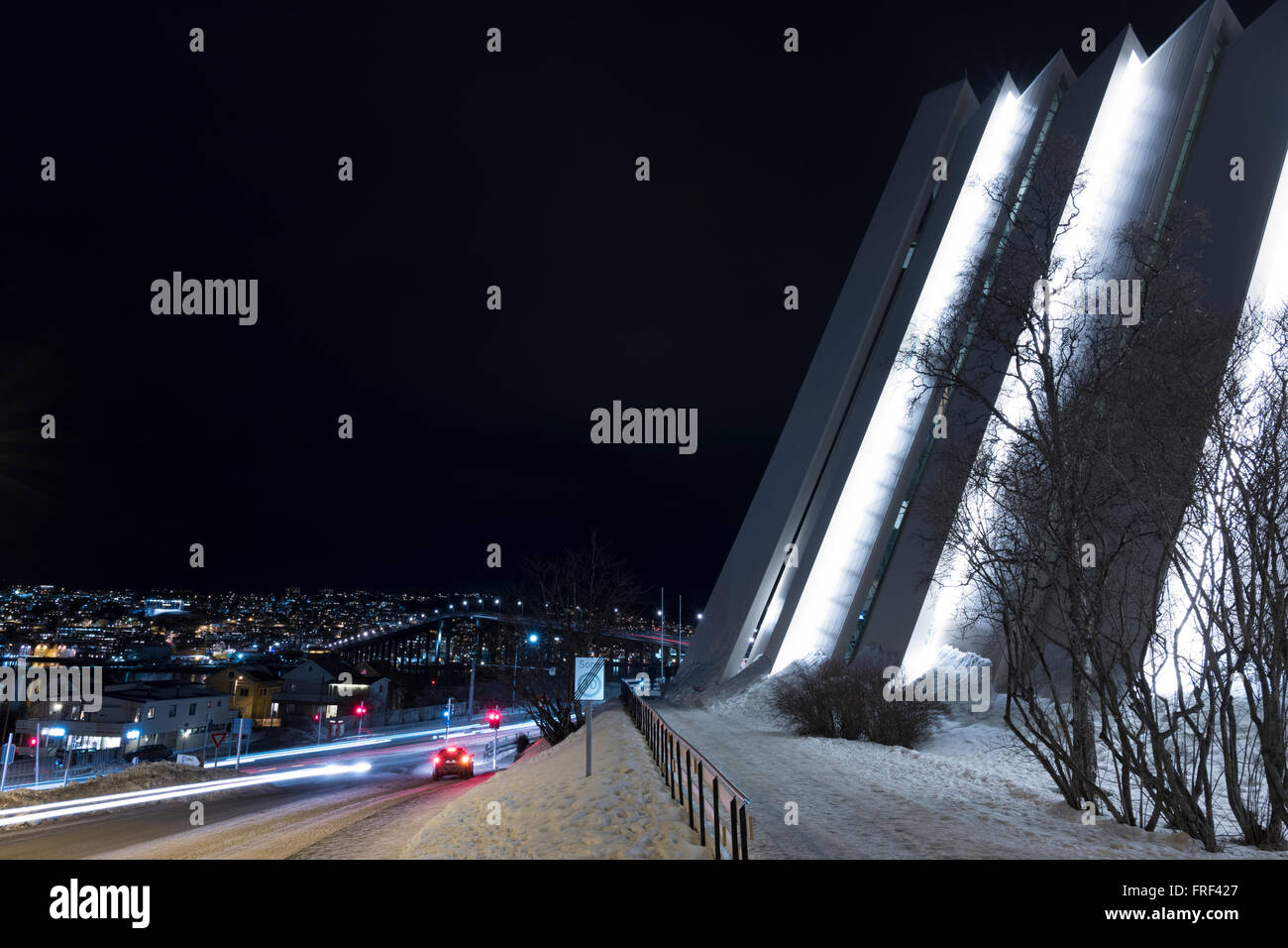 Arctic Cathedral at night in Tromso, Norway. Stock Photo