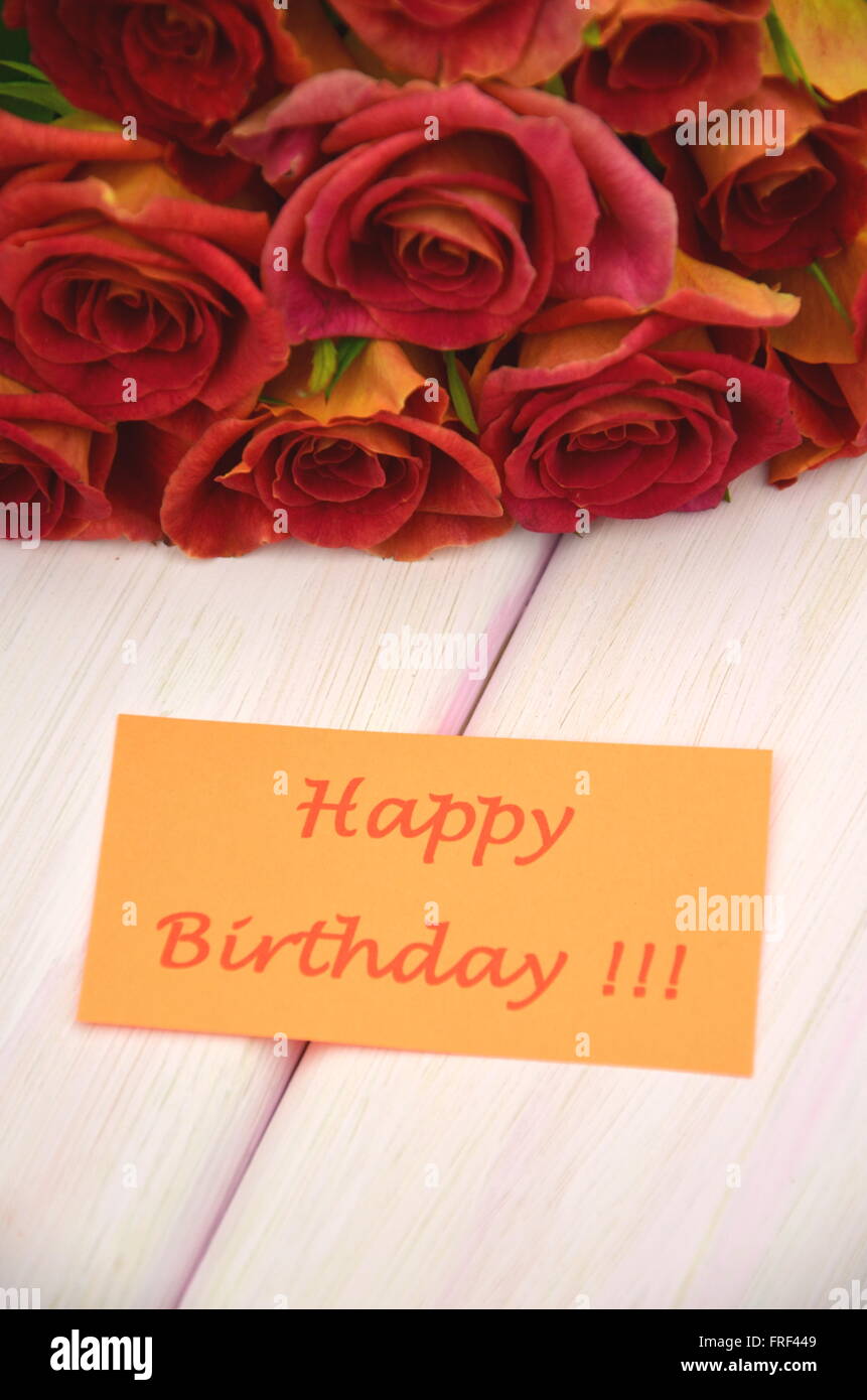 happy birthday day and bouquet of gorgeous red roses Stock Photo - Alamy