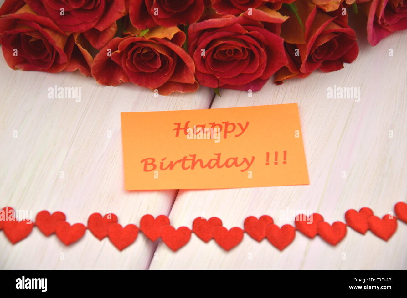 happy birthday day and bouquet of gorgeous red roses Stock Photo - Alamy