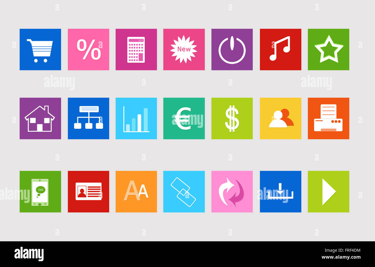Set of icons for the Web in colors blue, green, red, pink, orange and ...