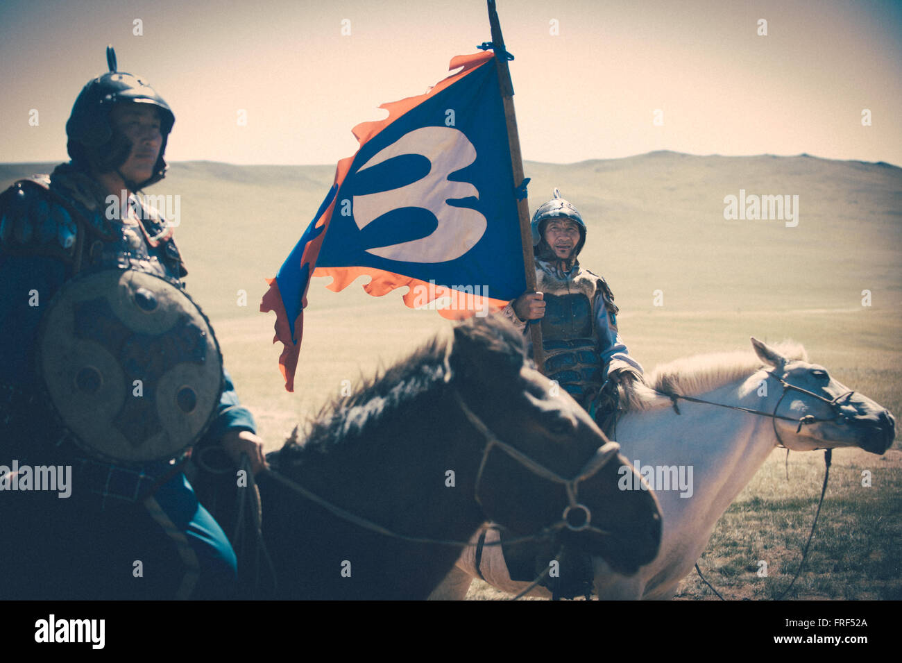 Actors portray historic Mongolian warriors Stock Photo
