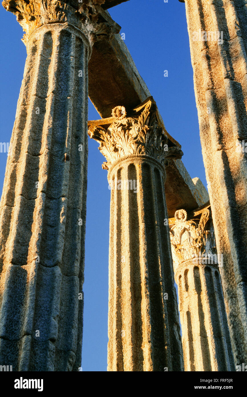 Corinthian Columns Of An Ancient Roman Temple, Evora, Portugal Stock ...