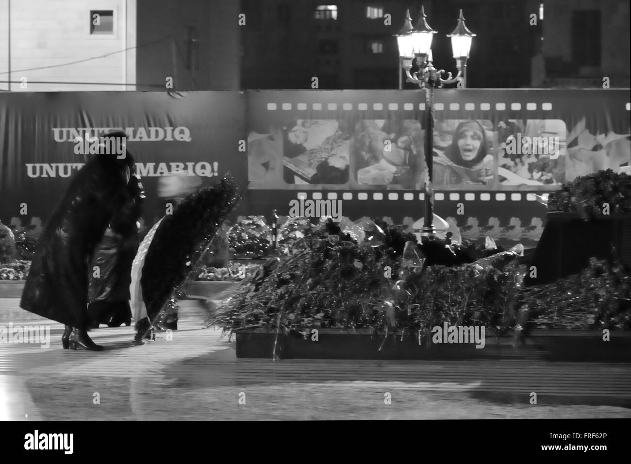 BAKU, AZERBAIJAN - 26 FEB 2014 Khojaly mourners on the anniversary of the massacre, in Baku, capital of Azerbaijan Stock Photo