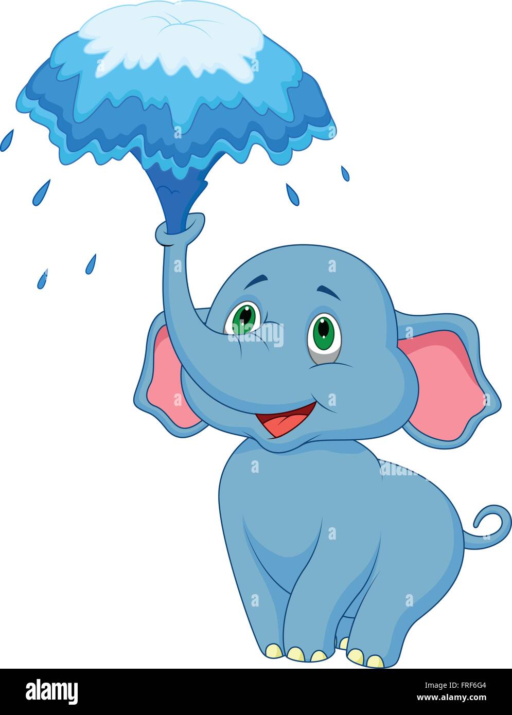 Cute elephant cartoon blowing water out of his trunk Stock Vector Image