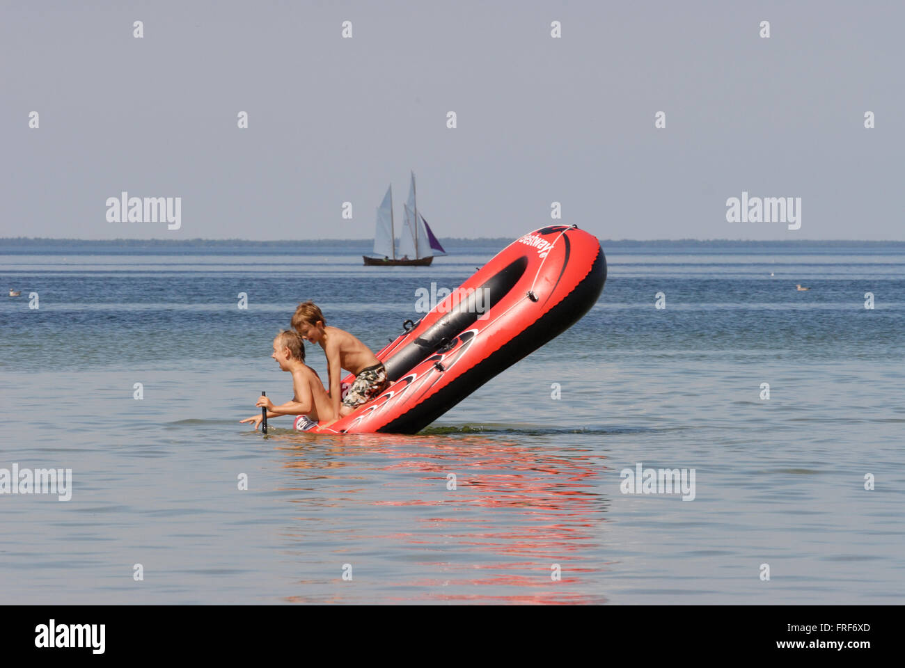 Two hilarious kids on an inflatable boat. 28/08/2007 Europe