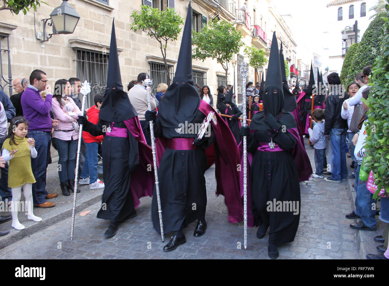 Andalucia, Spain -  18/04/2011  -  Spain / Andalusia / Jerez de la Frontera  -  The Pentitents (Nazarenos)Holy week processions  Stock Photo