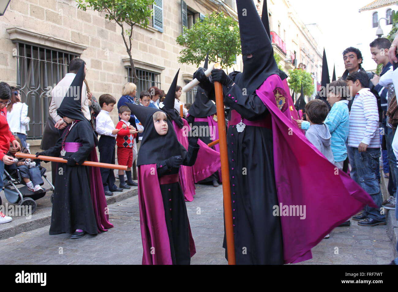 Andalucia, Spain -  18/04/2011  -  Spain / Andalusia / Jerez de la Frontera  -  The Pentitents (Nazarenos)Holy week processions  Stock Photo