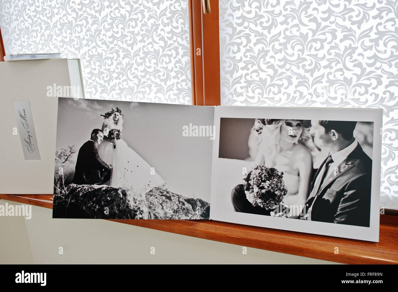 Pages with photo of wedding book and album Stock Photo