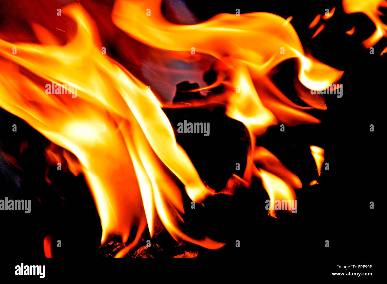 Fire flames on a black background Stock Photo