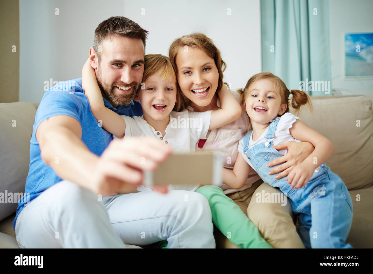 Selfie of happy family Stock Photo