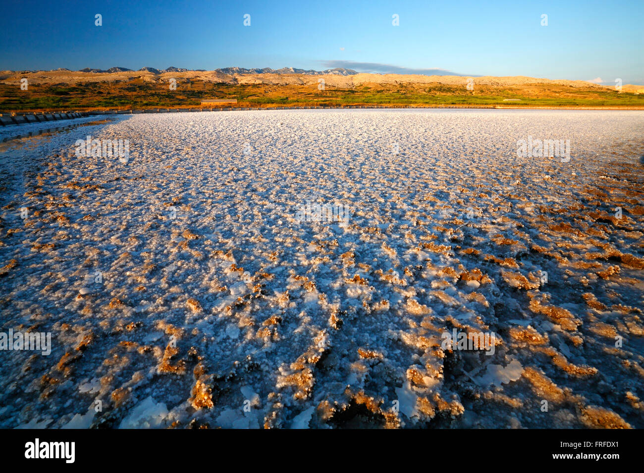 Pag, Croatia - Old salt work pools still in use Stock Photo