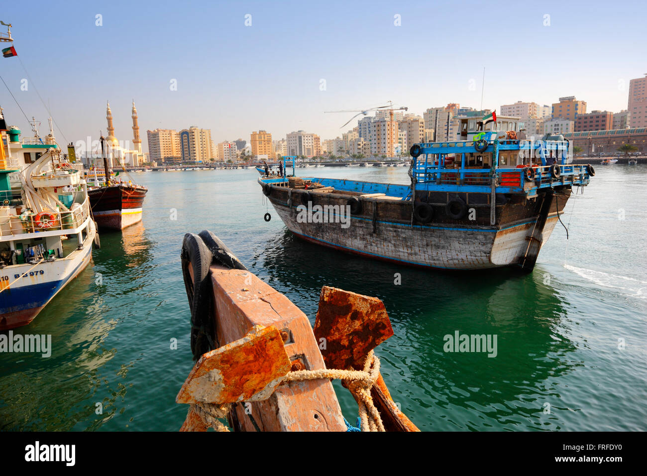 Dubai - Sharjah. Dhow boats in the port in Sharjah Stock Photo
