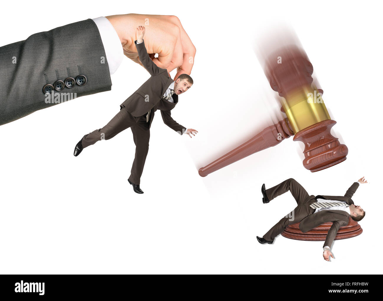 Inscribed gavel hitting businessman Stock Photo Alamy