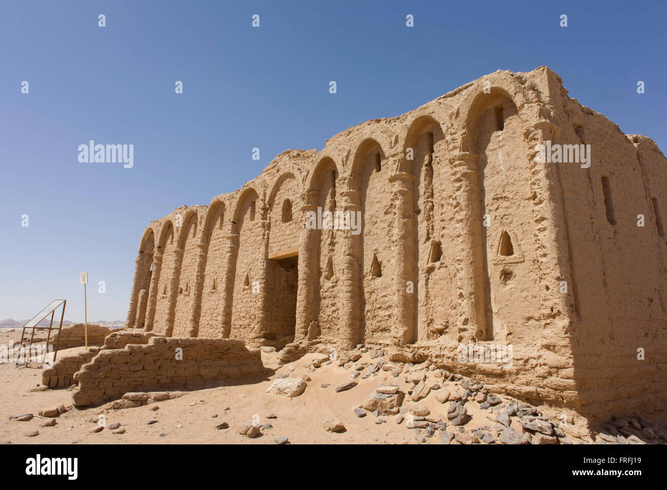 The remains of mud brick Christian tombs at Al-Bagawat Coptic necropolis, al-Kharga, Western Desert, Egypt. Al-Bagawat, (also, El-Bagawat) one of the oldest and best preserved ancient Christian cemeteries in the world, which functioned at the Kharga Oasis in southern-central Egypt from the 3rd to the 7th century AD. Coptic frescoes of the 3rd to the 7th century are found on the walls and there are 263 funerary chapels of which the Chapel of Exodus (5th or 6th century) and Chapel of Peace (of mid 4th century) have frescoes. Stock Photo