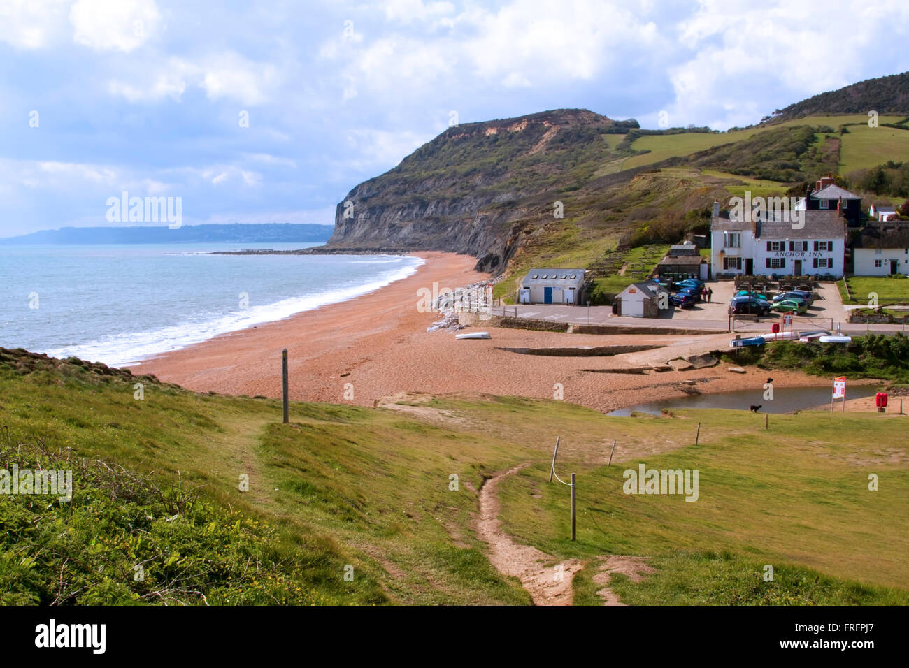 looking down on to the Anchor Inn at Seatown on the Jurassic Coast