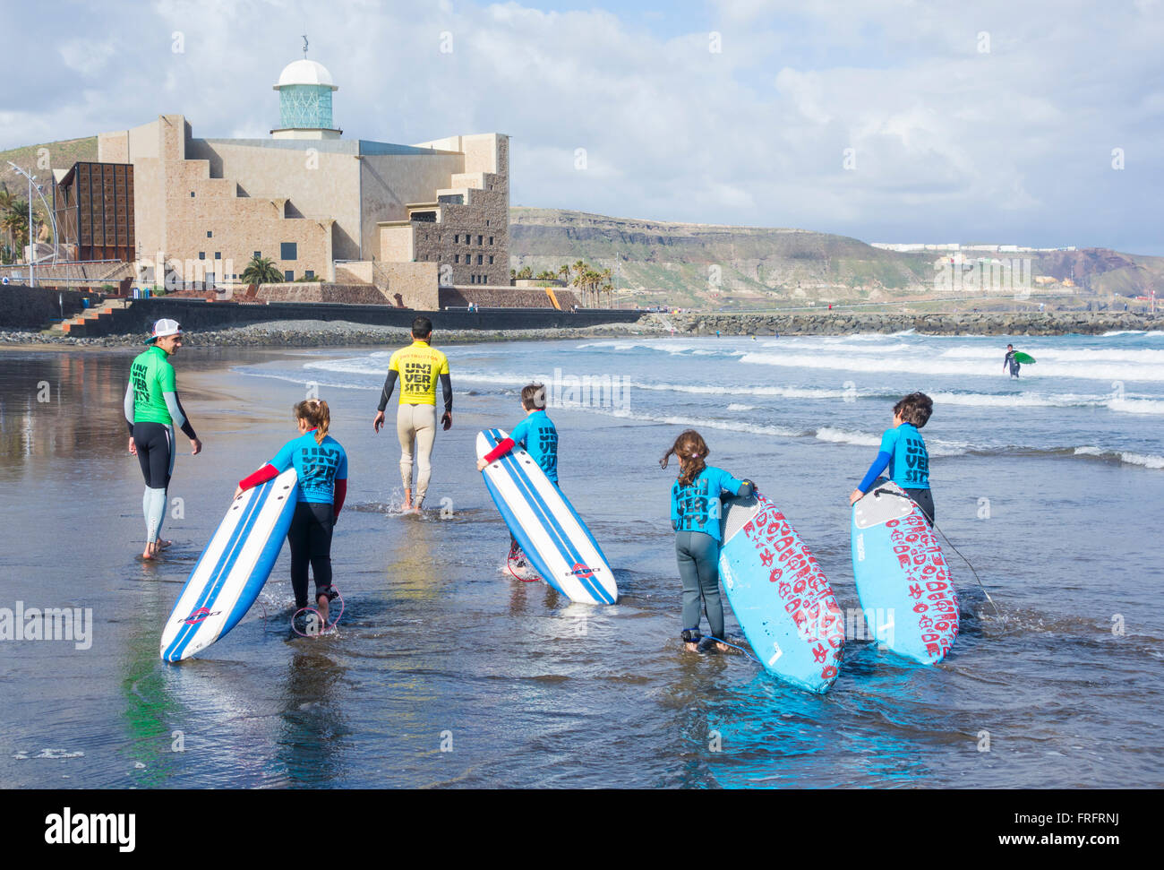 Surf school on Las Canteras beach in Las Palmas, Gran Canaria, Canary  Islands, Spain Stock Photo - Alamy