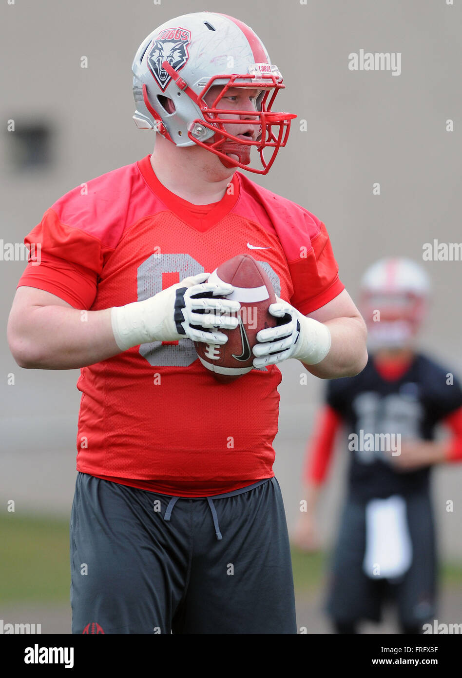 American Football Player Setting Up To Snap the Ball Stock Image