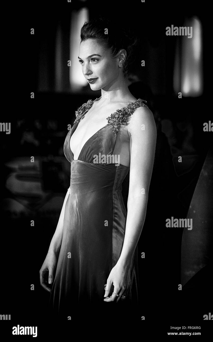 The European Premiere of BATMAN V SUPERMAN: DAWN OF JUSTICE on 22/03/2016 at The Empire & ODEON Leicester Square, London. Pictured: Gal Gadot. .. Editors Note: This image has been converted to monochrome, Stock Photo