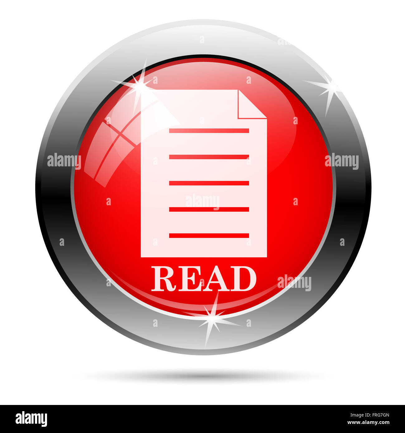 Metallic round glossy icon with white on red background Stock Photo - Alamy