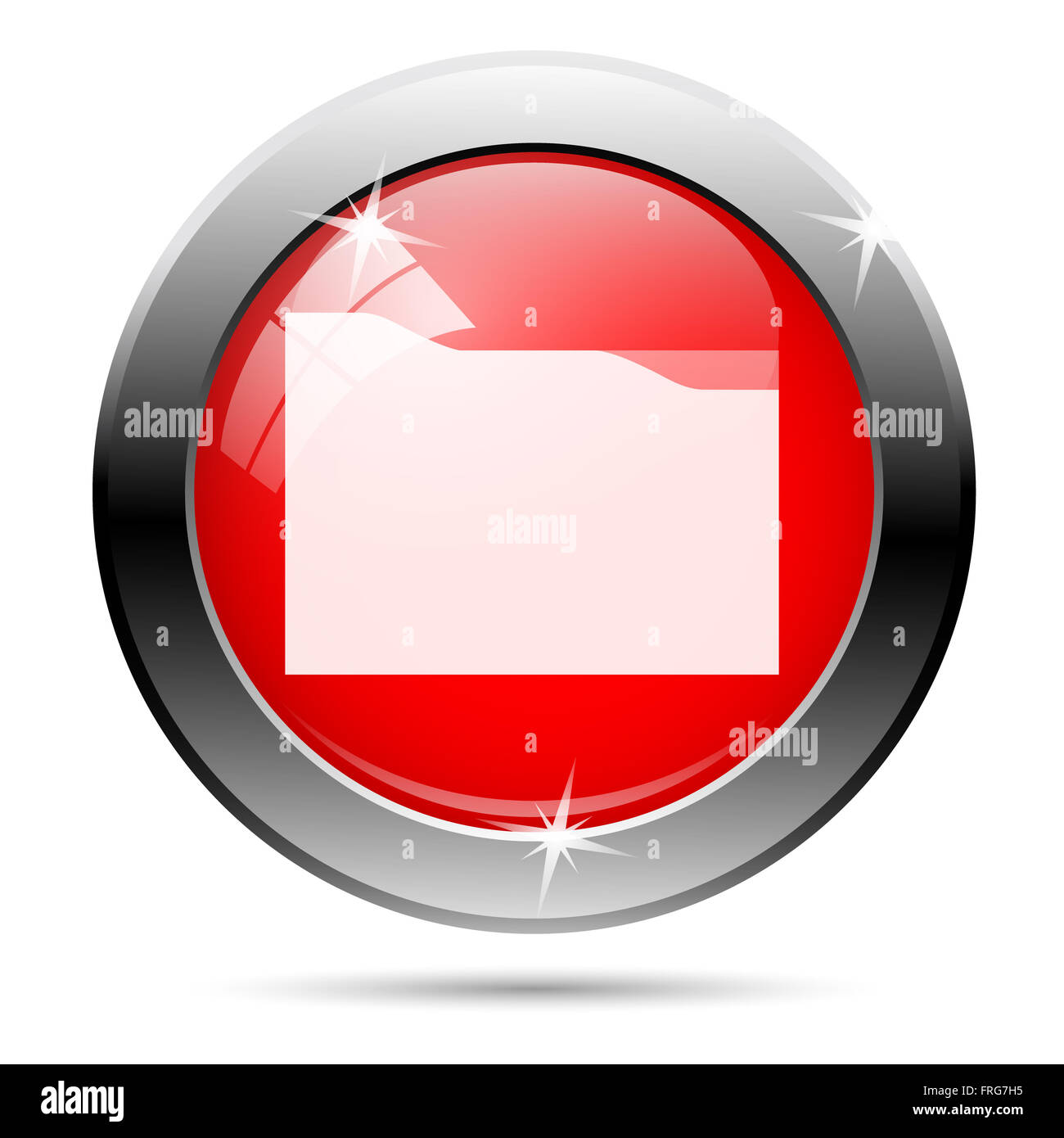 Metallic round glossy icon with white on red background Stock Photo - Alamy