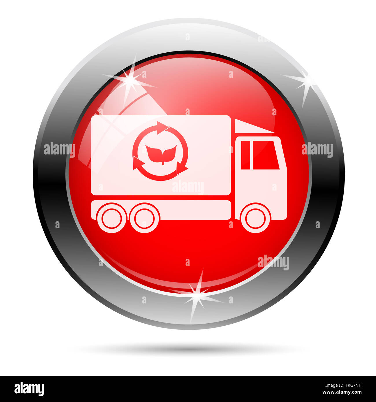 Metallic round glossy icon with white on red background Stock Photo - Alamy