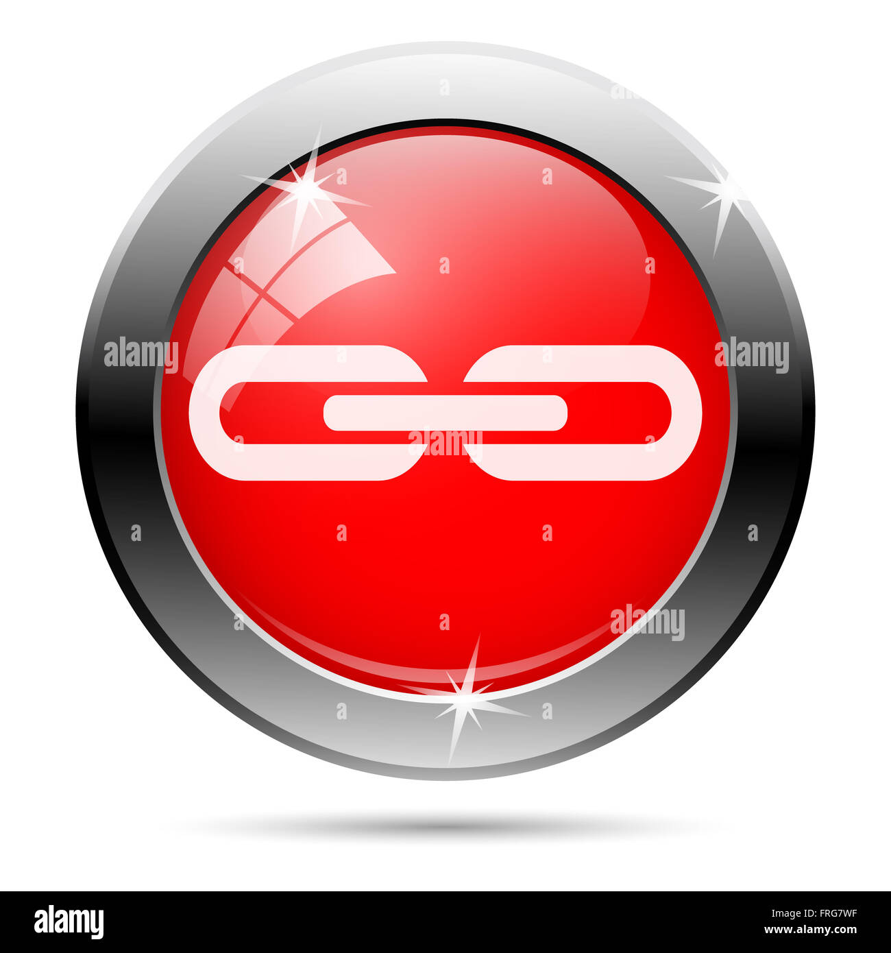 Metallic round glossy icon with white on red background Stock Photo - Alamy