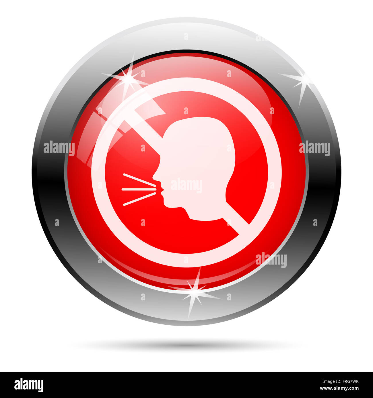 Metallic round glossy icon with white on red background Stock Photo - Alamy