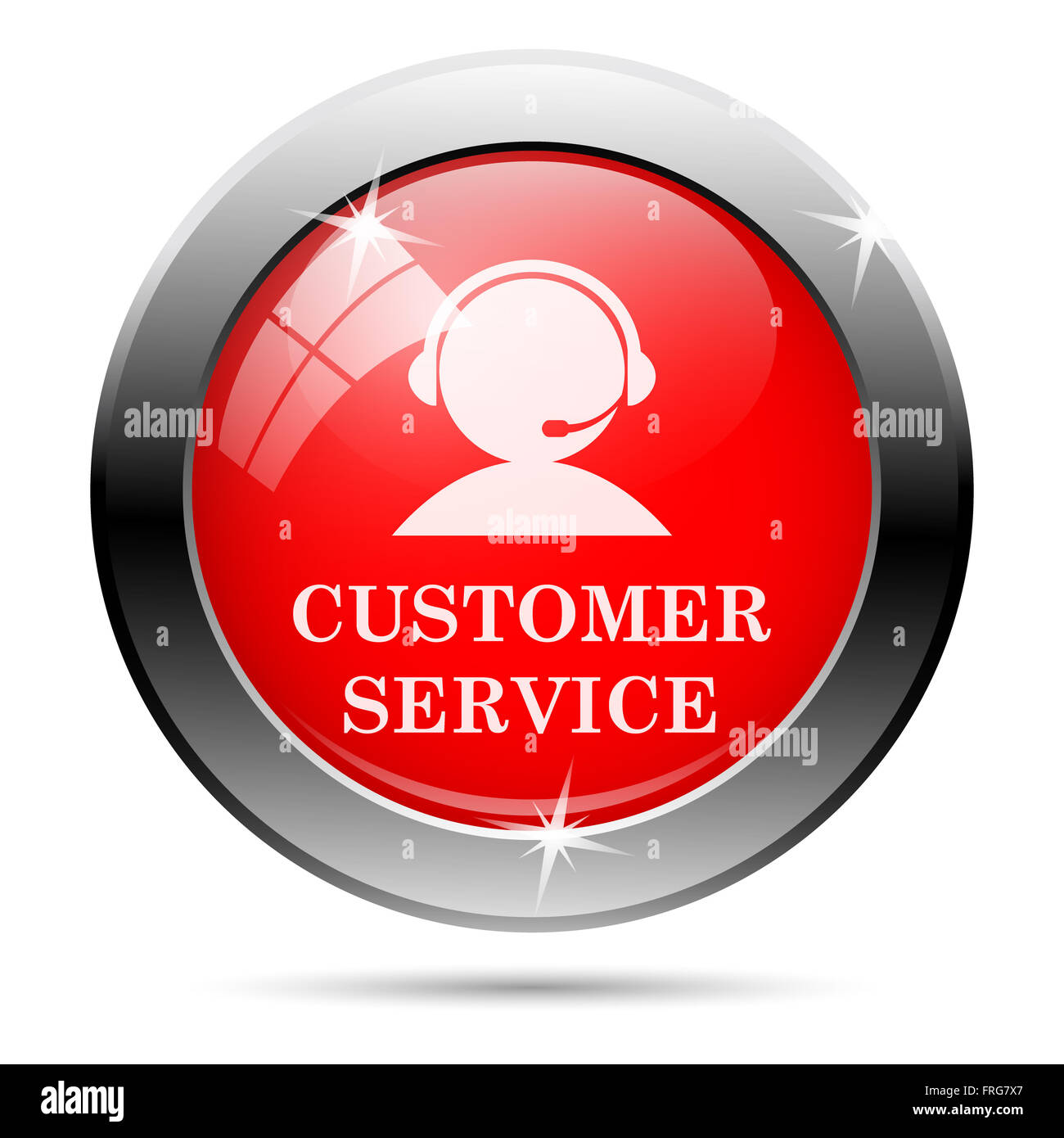 Metallic round glossy icon with white on red background Stock Photo - Alamy