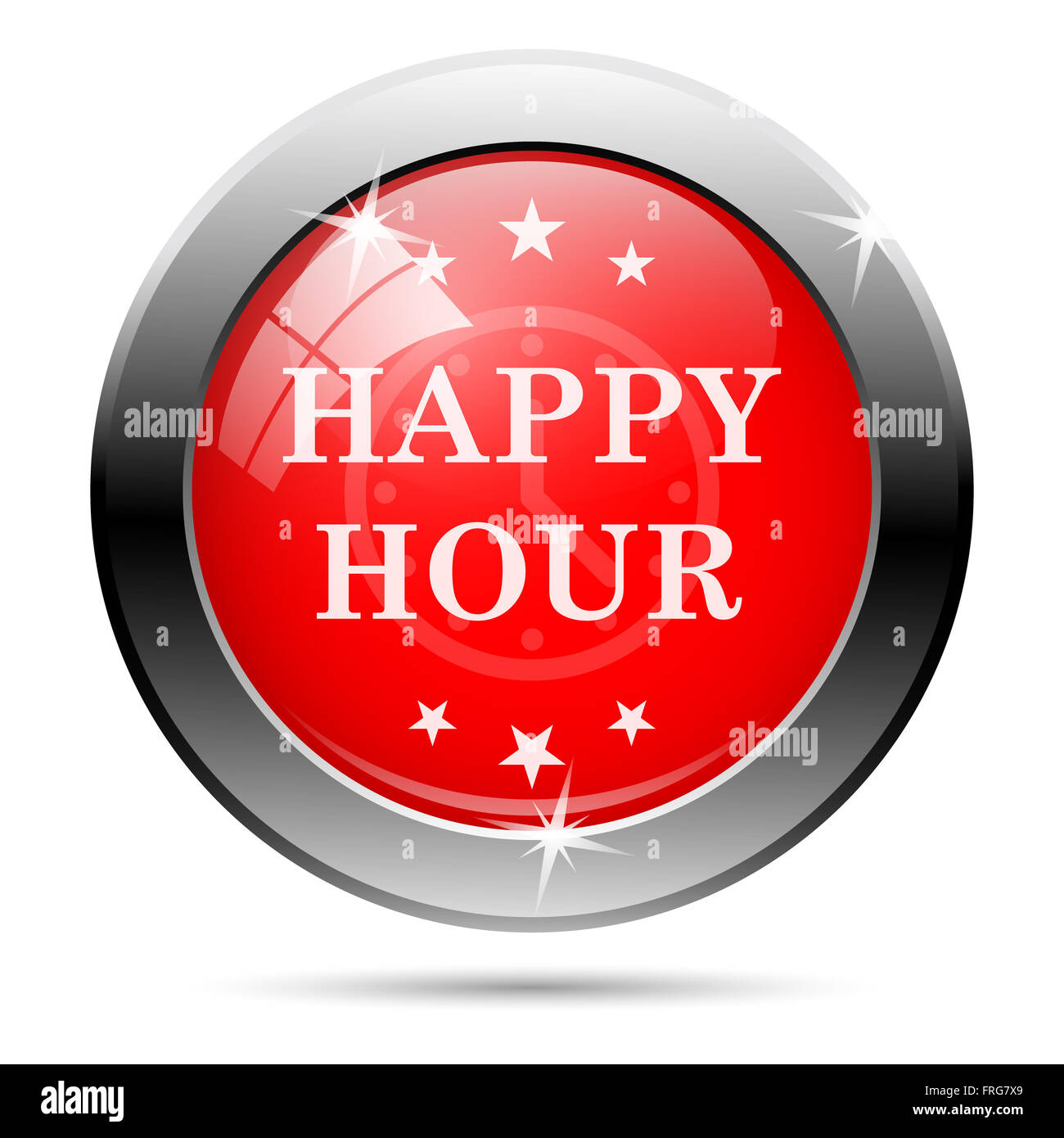 Metallic round glossy icon with white on red background Stock Photo - Alamy