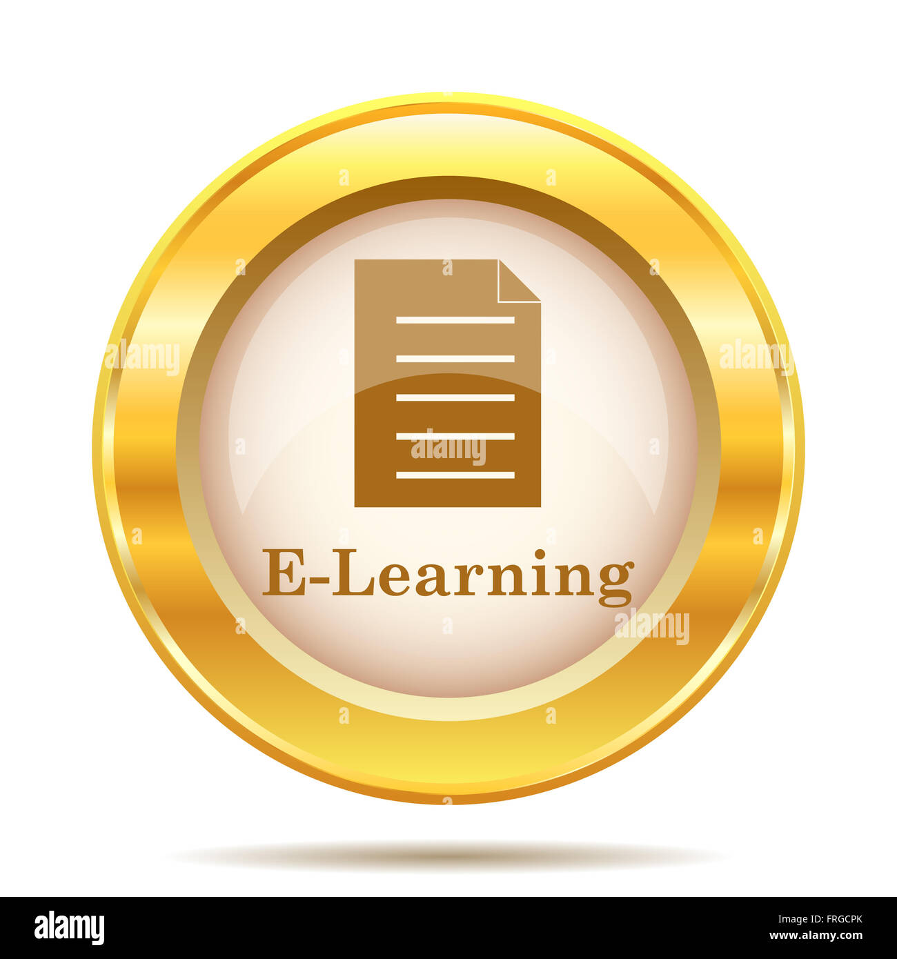 Round glossy icon with brown design on gold background Stock Photo - Alamy