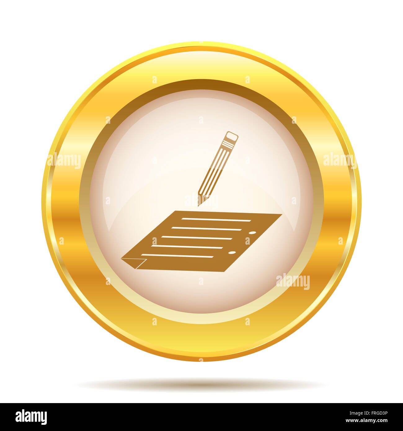 Round glossy icon with brown design on gold background Stock Photo - Alamy