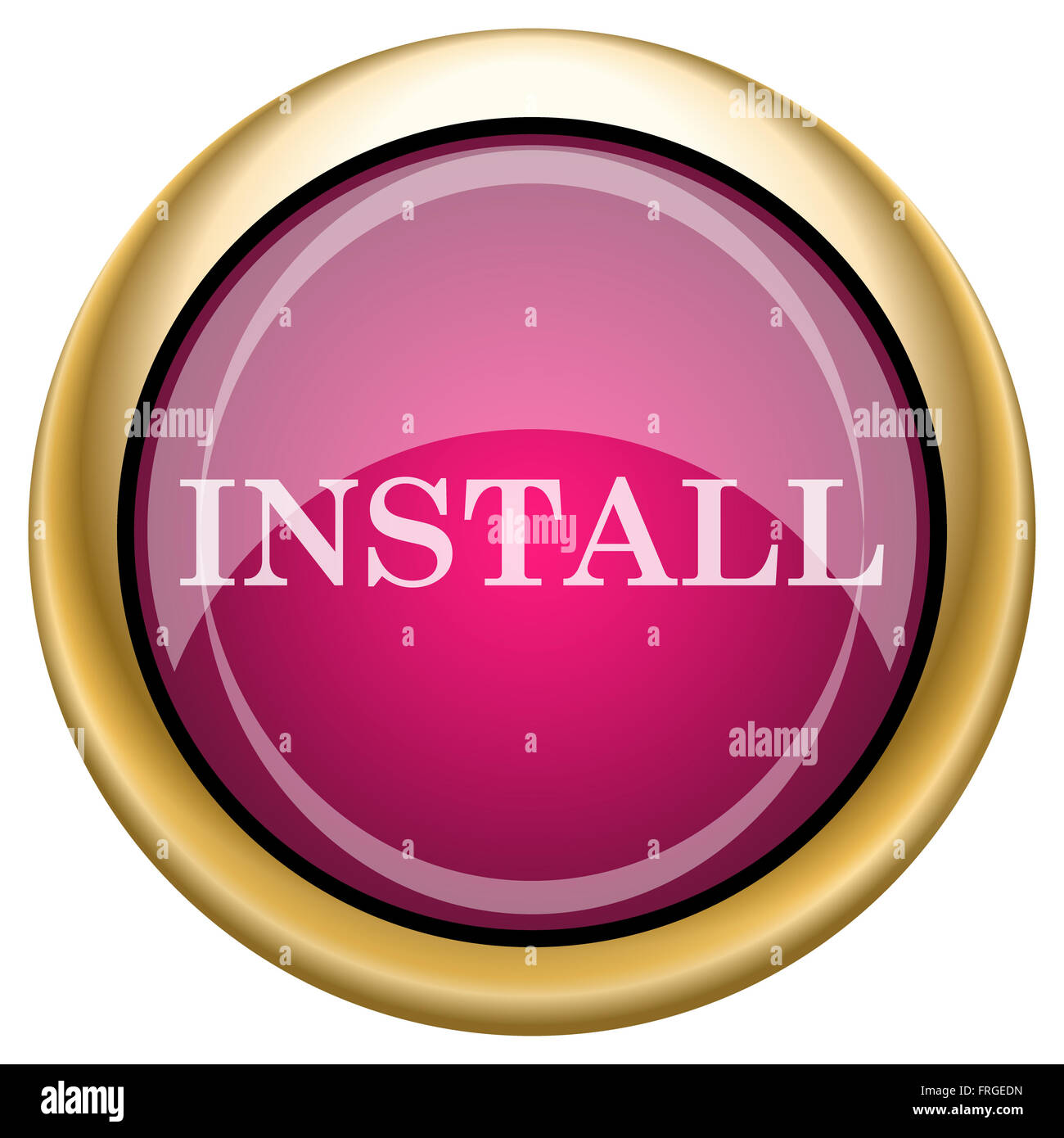 Shiny glossy icon with white design on magenta and gold background ...
