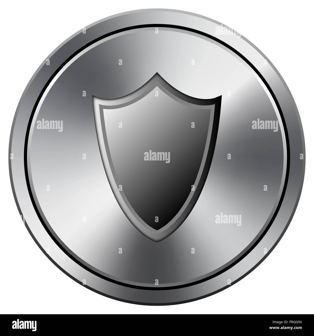 Shield icon. Metallic internet button on white background Stock Photo ...