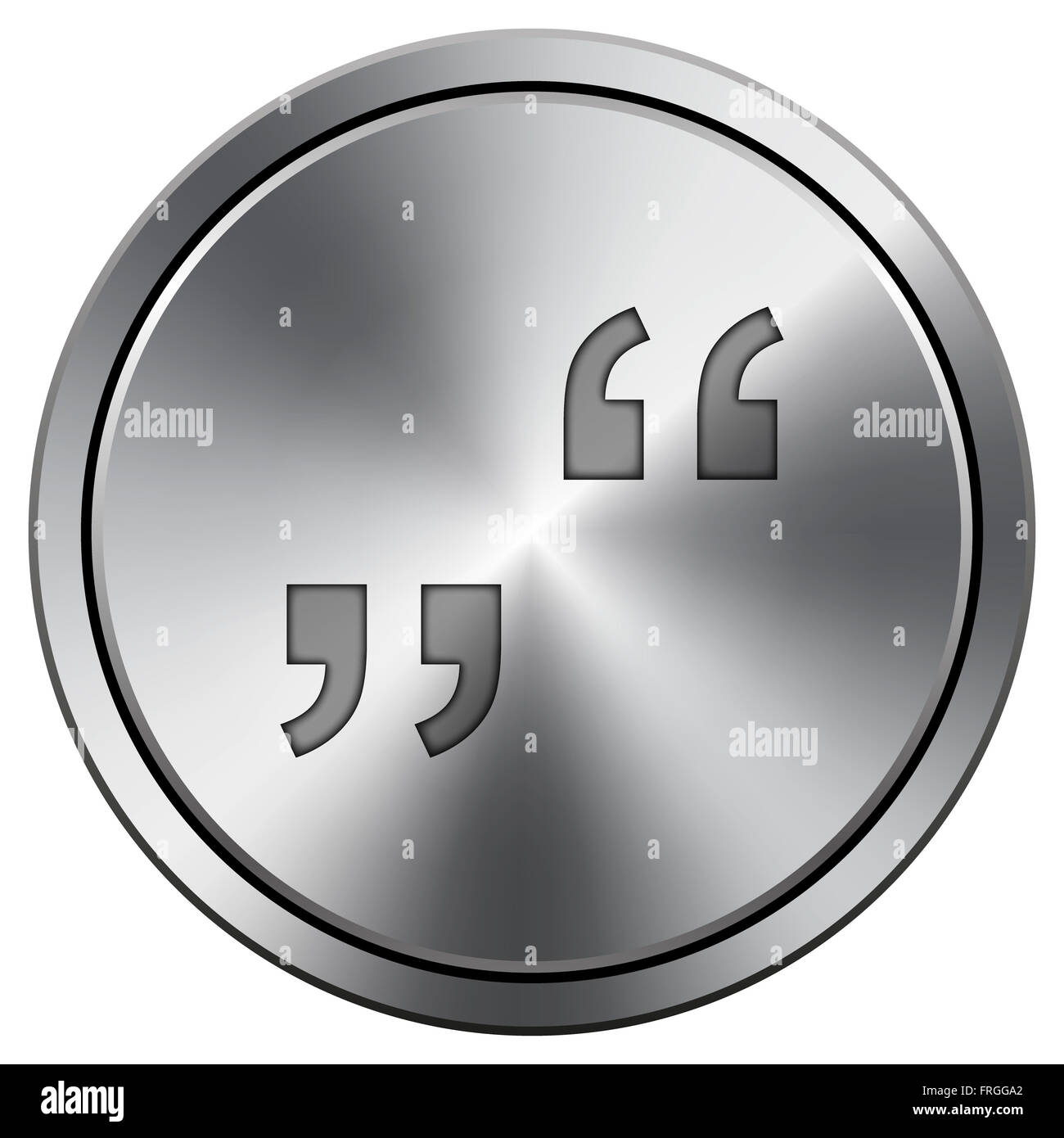 Quotation marks icon. Metallic internet button on white background ...