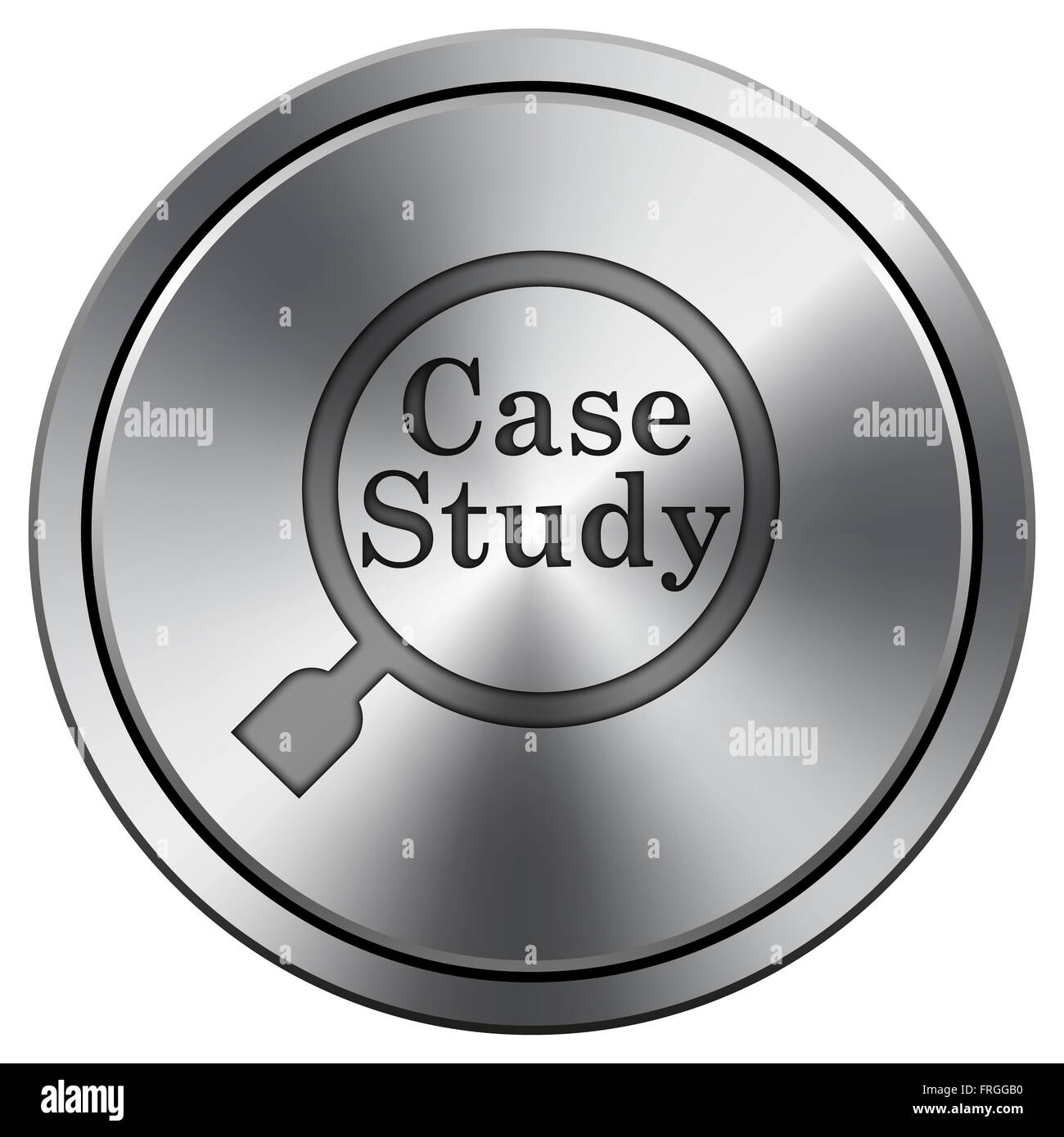 Case study icon. Metallic internet button on white background Stock ...