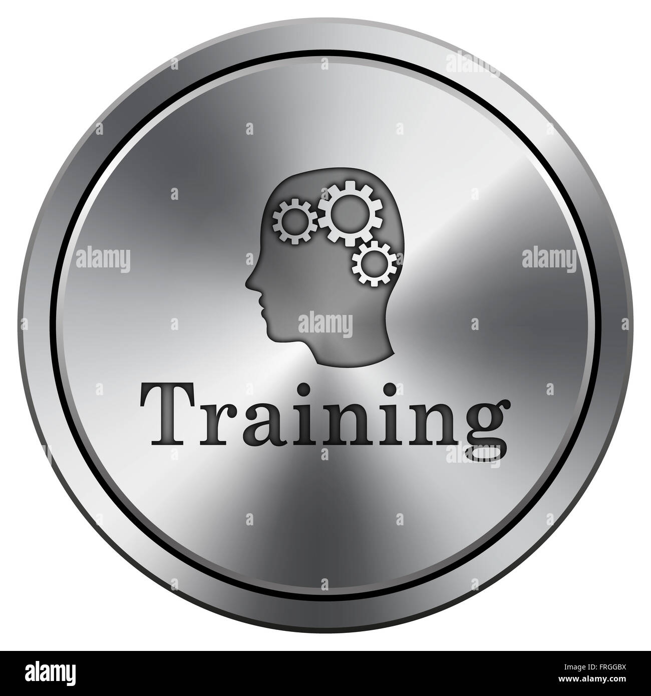 Training icon. Metallic internet button on white background Stock Photo ...